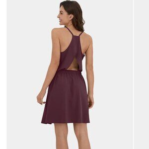 Halara Breezeful Adjustable Backless Dress with pockets Small Crimson Worn 2x